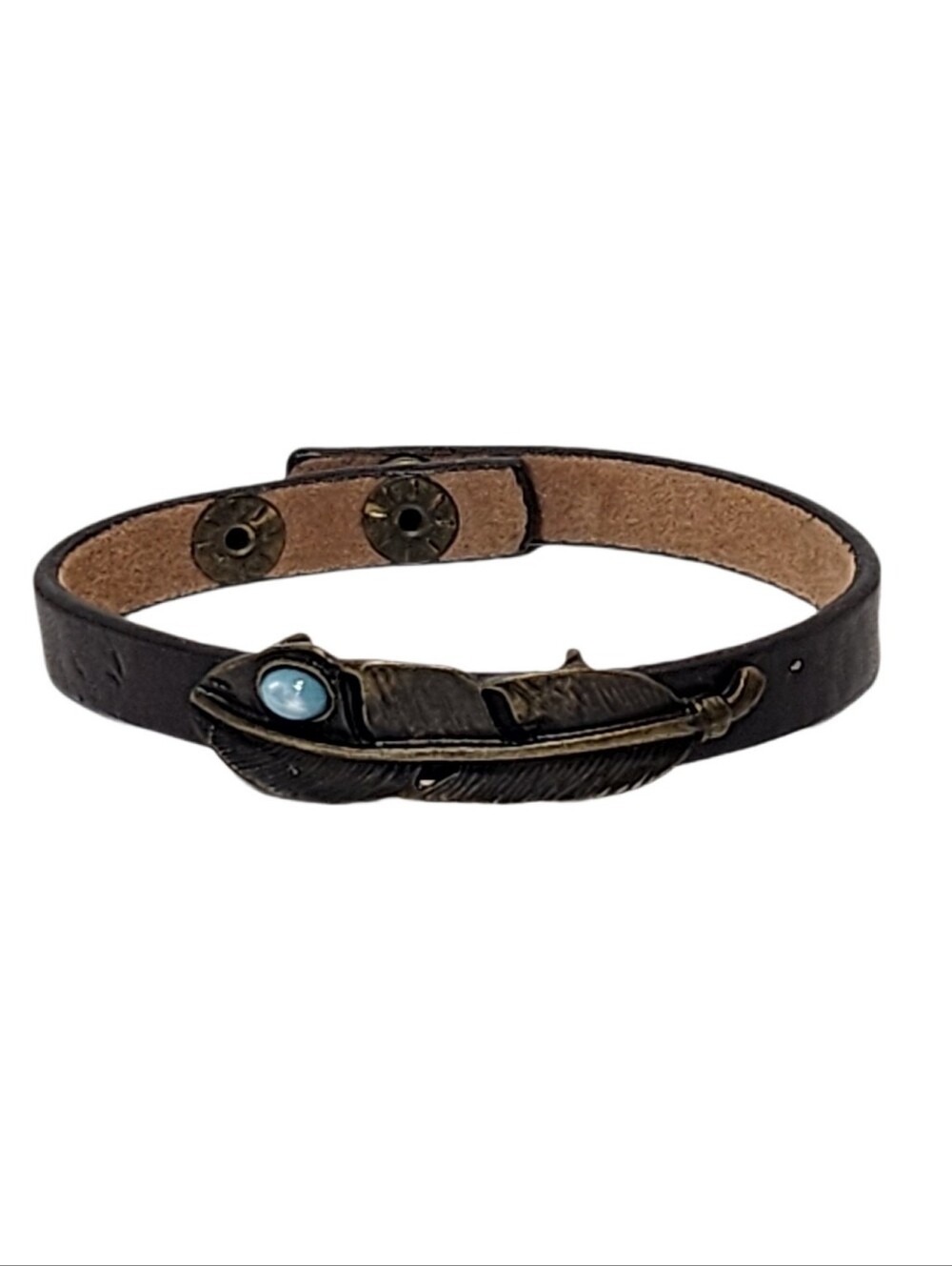 Brass Feather Leather Bracelet